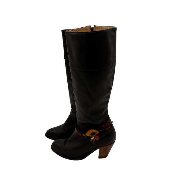 Frye Black Tall Leather Western Boots with Feather Detail Size 6 B - Picture 3 of 10